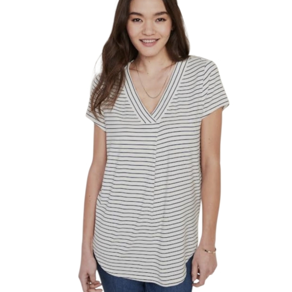 NEW Old Navy Luxe Jersey Knit Black White Stripe V-Neck Tunic Top Size Small